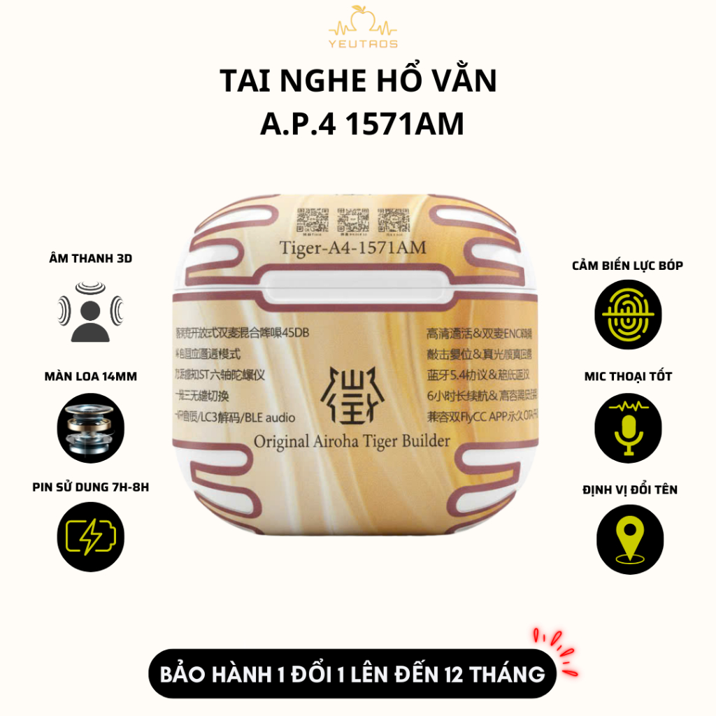 Tai Nghe 1571AM Hổ Vằn AP4 – ANC 48dB – Adaptive AI – Độ Trễ Thấp – Sạc Không Dây