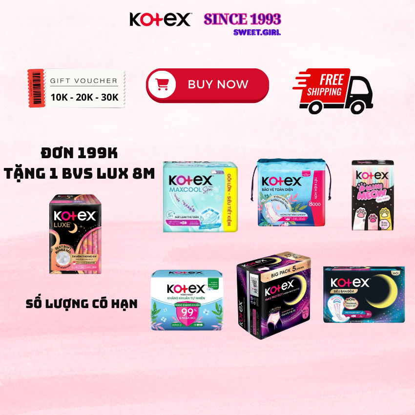 Băng Vệ Sinh Kotex Băng Quần / Hàng Ngày / Mini Meow / Maxcool / Siêu Ban Đêm Moon / Siêu Mỏng Cánh