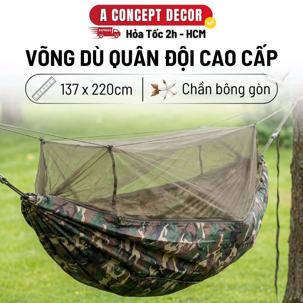 Võng Dù Nằm Cao Cấp A Concept Decor Võng Quân Đội 2 Lớp Võng Xếp Gấp Gọn Có Mùng Chống Muỗi Đi Rừng 