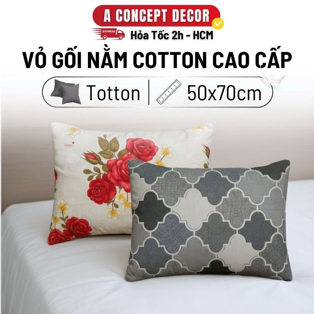 Vỏ Gối Nằm Cotton A Concept Decor Áo Gối Nằm Mát Mịn Cao Cấp Vỏ Gối Họa Tiết Đẹp Vải Cotton Tici và 