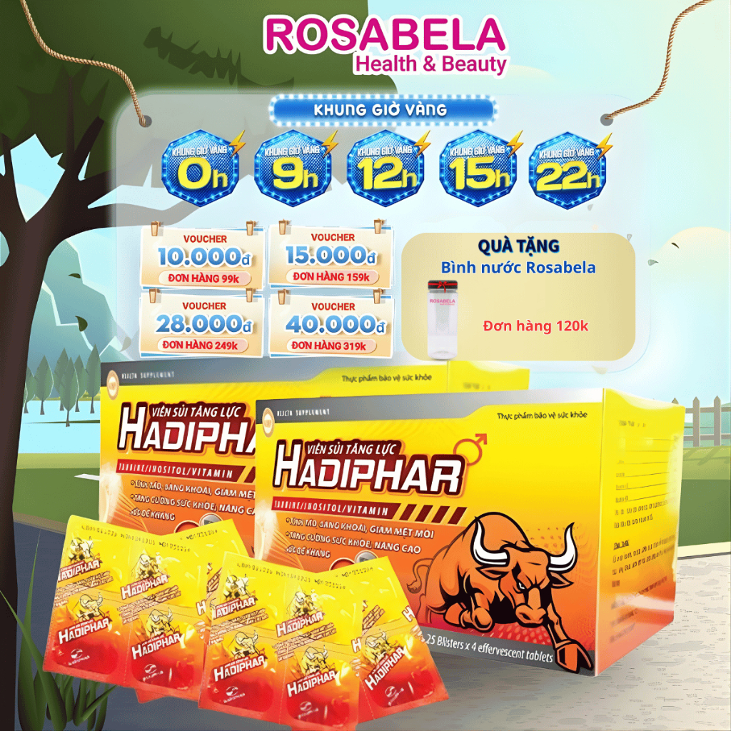 Viên sủi tăng lực Hadiphar vị bò húc bổ sung vitamin tăng sức đề kháng (4 viên)
