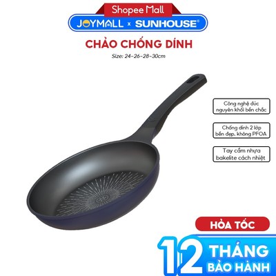 Chảo Chống Dính Siêu Bền Không Từ Sunhouse SBD20-24-26-28-30B, Hàng Chính Hãng, Vân Đá - JoyMall