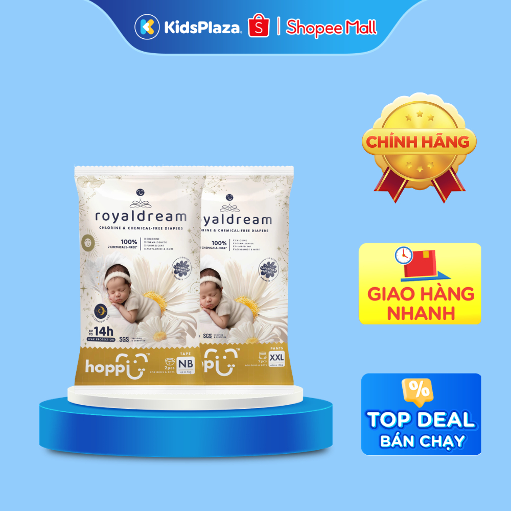 Bỉm Hoppi Royal Dream mỏng nhẹ thấm hút tốt 2pcs (miếng dùng thử)