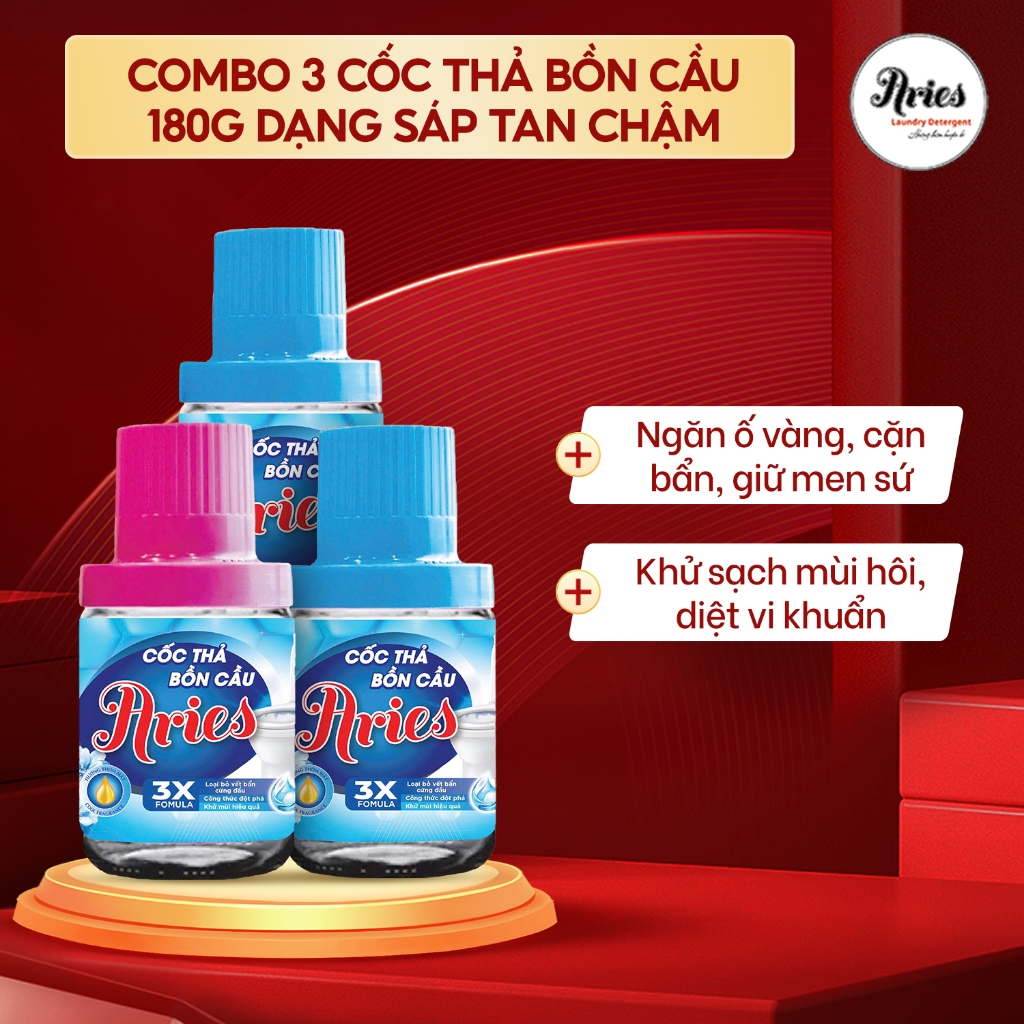 COMBO 3 Cốc Thả Bồn Cầu Aries Cao Cấp – Loại Bỏ Vết Bẩn, Sạch Bóng, Khử Mùi, Diệt Khuẩn Hiệu Quả