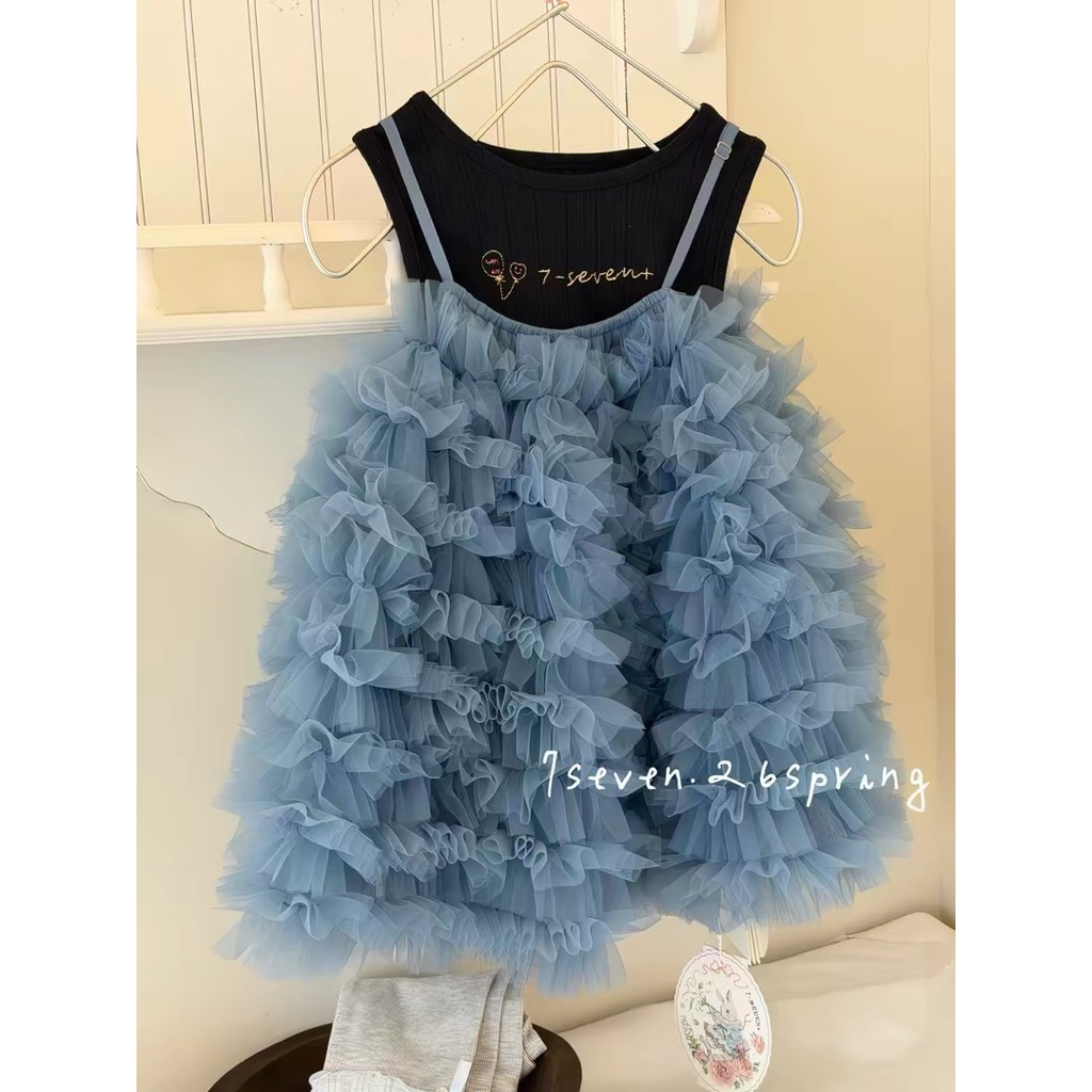 Đầm bằng vải tuyn cho bé gái hiệu 7seven, kiểu váy xòe bồng bềnh, váy công chúa bồng bềnh như trong 