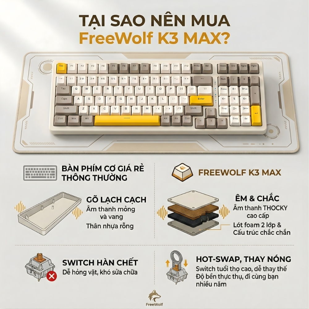 Bàn Phím Cơ Gaming K3 Max Led 20 Chế Độ Trục Cơ Red Switch Có Hotswap Lót Foam Cách Âm Gõ Siêu Êm | BigBuy360 - bigbuy360.vn