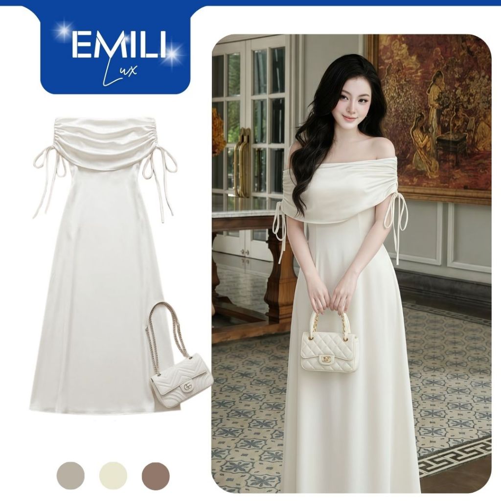 Đầm lụa đi tiệc phong cách thanh lịch nhẹ nhàng Emili Lux váy lụa dài thiết kế mới mùa thu V553