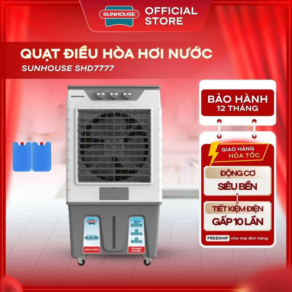 Máy Làm Mát Không Khí Sunhouse SHD7777 - Bảo Hành 12 Tháng, Lưu Lượng Gió Lớn Lên Đến 4.800m3/Giờ