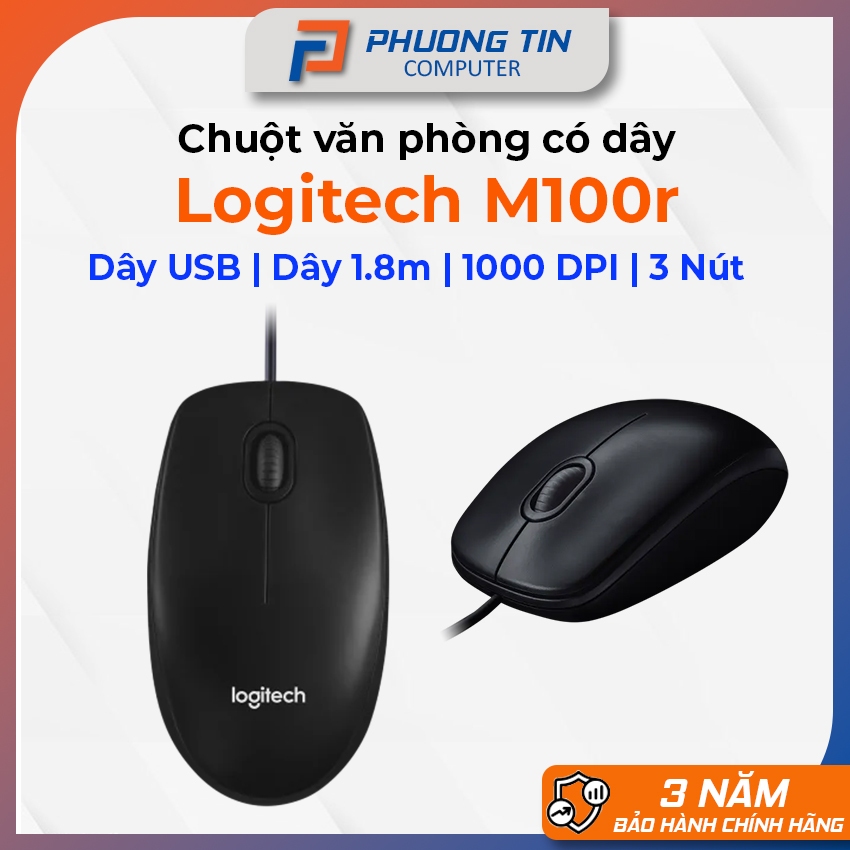 Chuột văn phòng có dây Logitech M100r – Chính Hãng - Bảo hành 36 tháng