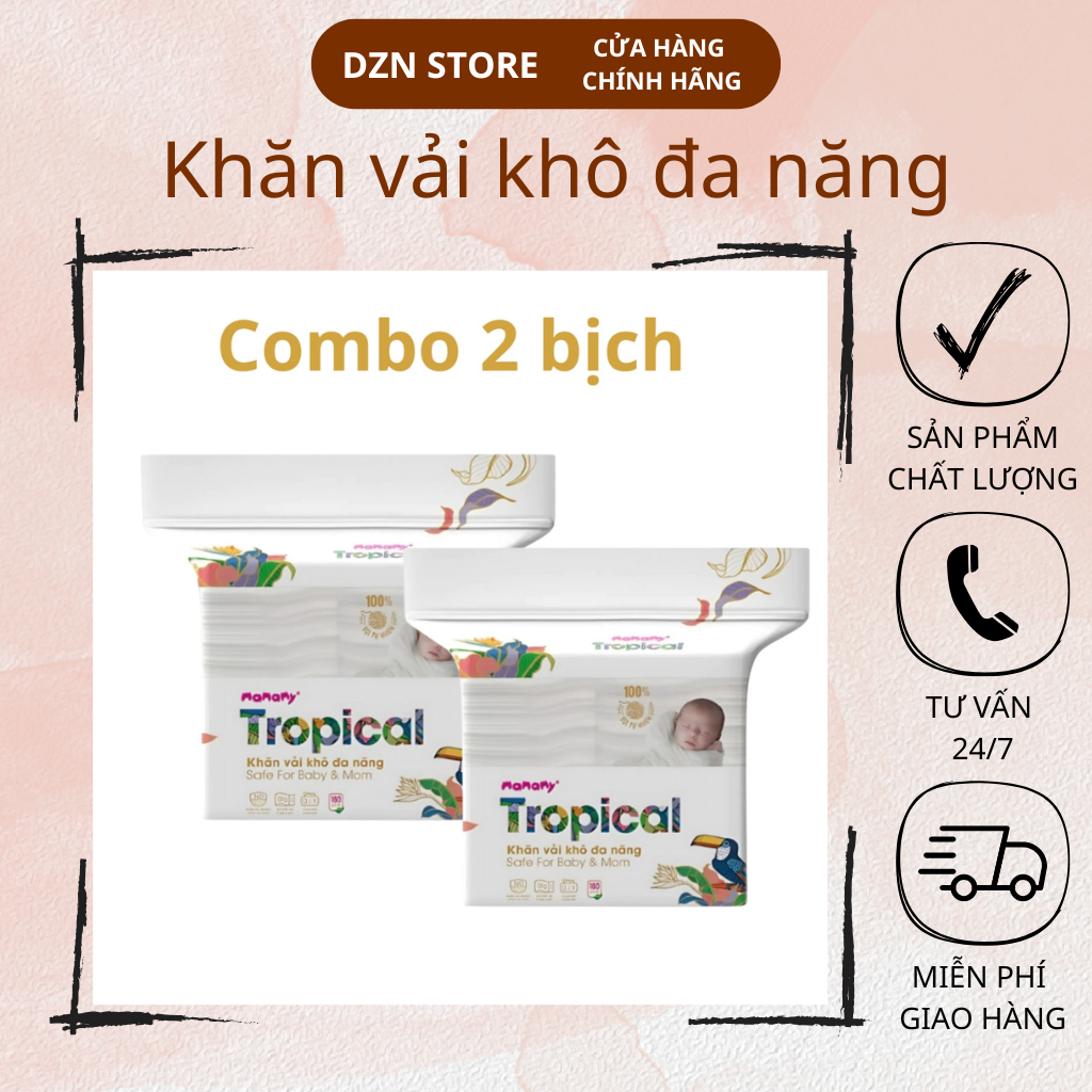 Combo 2 Bịch Khăn vải khô đa năng Tropical 160 tờ, khăn khô mamamy tropical cao cấp Chính Hãng