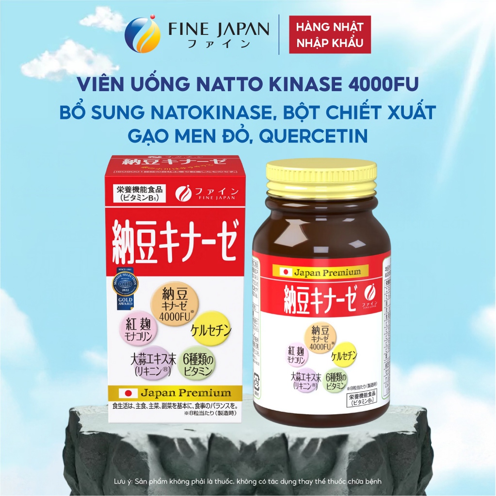 Viên uống Natto Kinase 4000FU FINE JAPAN bổ sung Nattokinase, Quercetin tốt cho sức khỏe lọ 240 viên