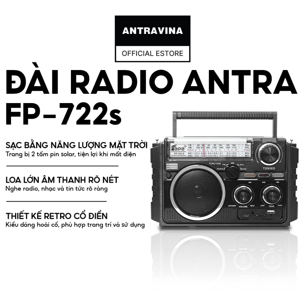 Đài Radio Antra FEPE - 722S, Thiết Kế Hiện Đại, Dễ Sử Dụng, Đa Dạng Chức Năng Nghe Mp3, Radio