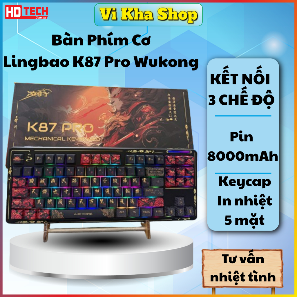 Bàn Phím Cơ Lingbao K87 Pro Wukong – TKL 87 Keys, Thiết Kế Đẹp, Dùng Văn Phòng & Game