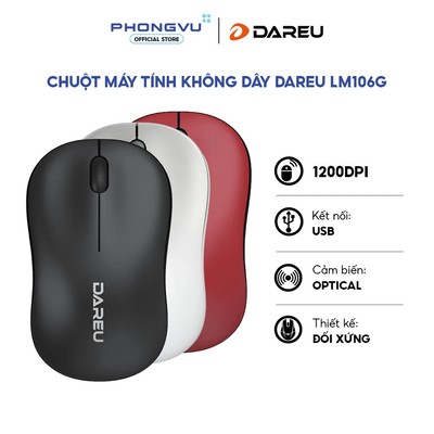 Chuột không dây DAREU LM106G - 1200 DPI - Kết nối 2.4GHz - Thiết kế đối xứng - Bảo hành 12 tháng