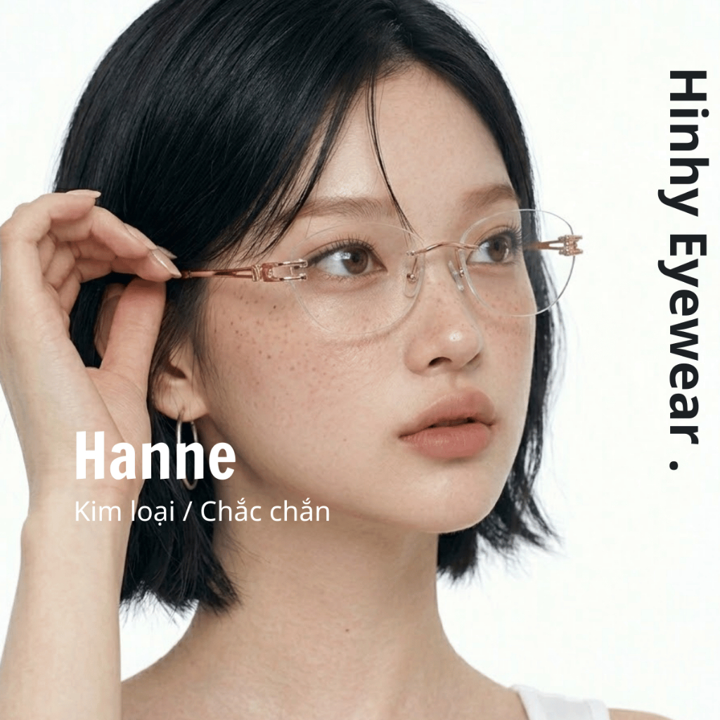 Gọng kính không viền kim loại titanium cao cấp Tiệm Kính Hinhy form cứng thời trang nam nữ LOREA