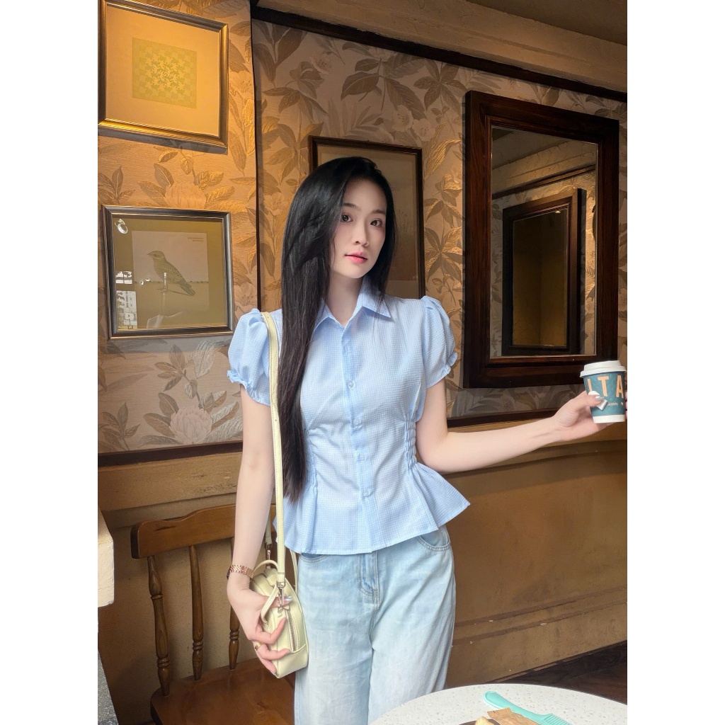Áo sơ mi nữ thiết kế nhún eo trẻ trung xinh xắn LAMO - B1524 | BigBuy360 - bigbuy360.vn