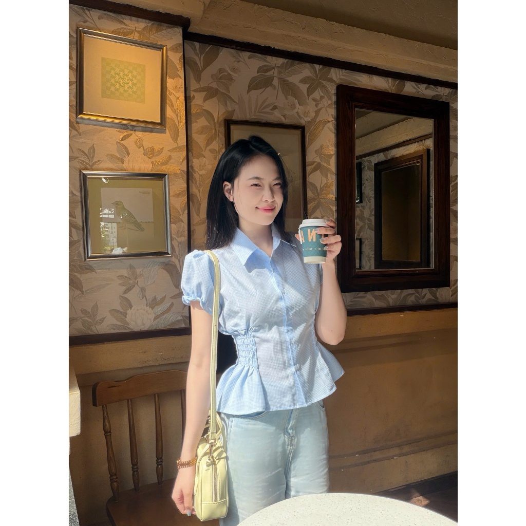 Áo sơ mi nữ thiết kế nhún eo trẻ trung xinh xắn LAMO - B1524 | BigBuy360 - bigbuy360.vn