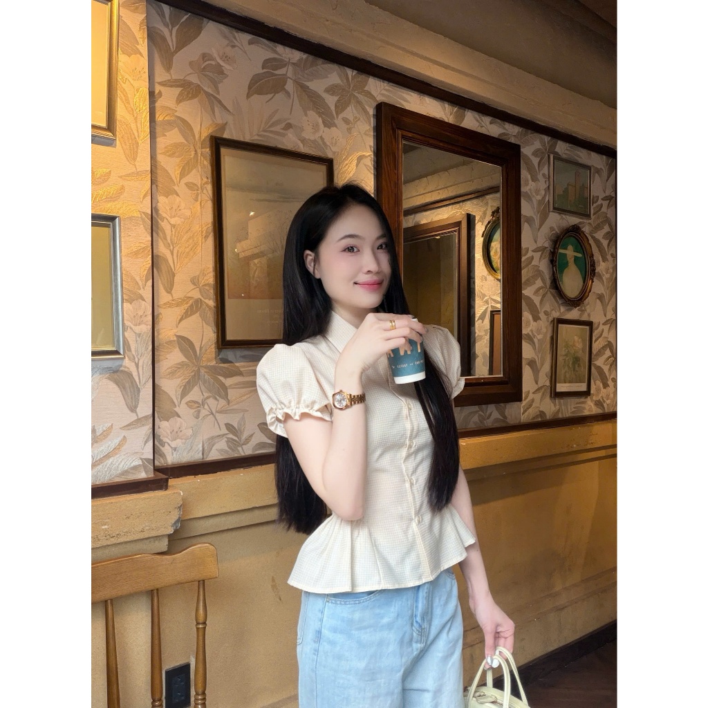 Áo sơ mi nữ thiết kế nhún eo trẻ trung xinh xắn LAMO - B1524 | BigBuy360 - bigbuy360.vn