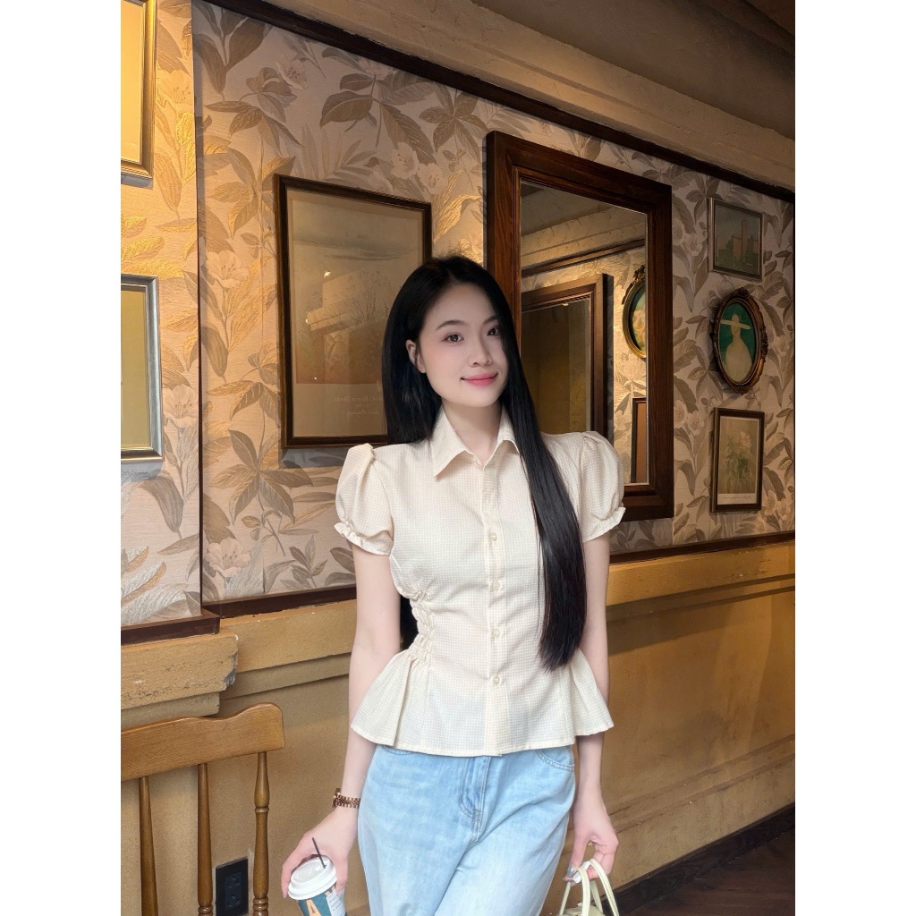 Áo sơ mi nữ thiết kế nhún eo trẻ trung xinh xắn LAMO - B1524 | BigBuy360 - bigbuy360.vn