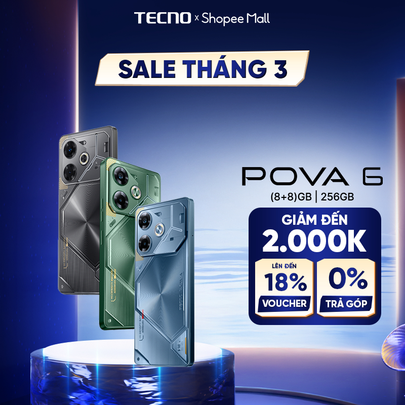 Điện Thoại Tecno Pova 6 (8+8)GB/256GB - Pin 6000mAh Sạc nhanh 70W - 6.78' AMOLED Tần số quét 120HZ