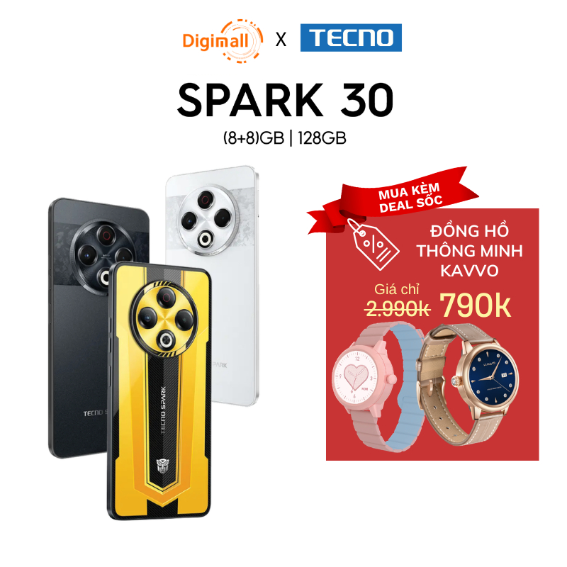 Điện thoại TECNO SPARK 30 (8+8)GB/128GB Siêu bền Loa kép 300% Camera 64MP NFC Thiết Kế Transformers