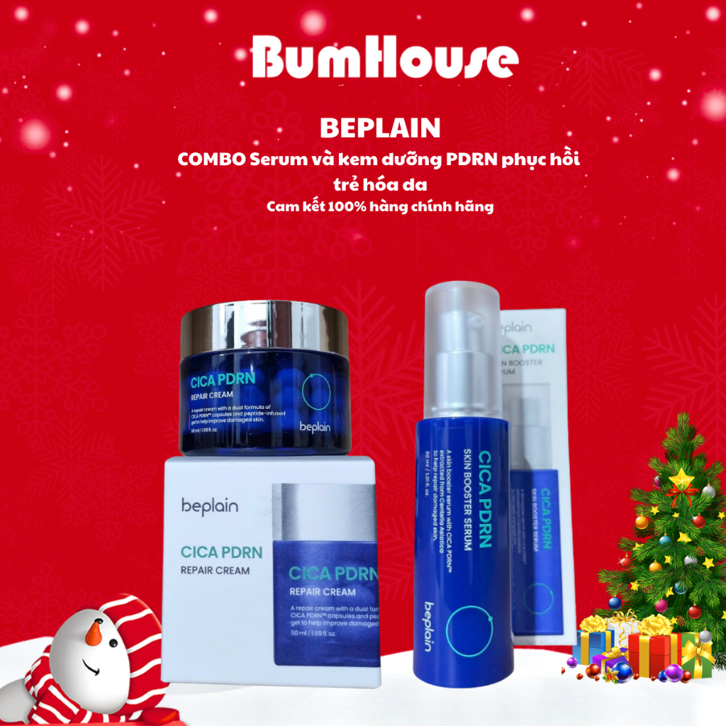 COMBO Beplain Tinh chất Cica PDRN Skin Booster Serum 30ml & Kem Dưỡng Viên Nang Cica PDRN Repair Cre