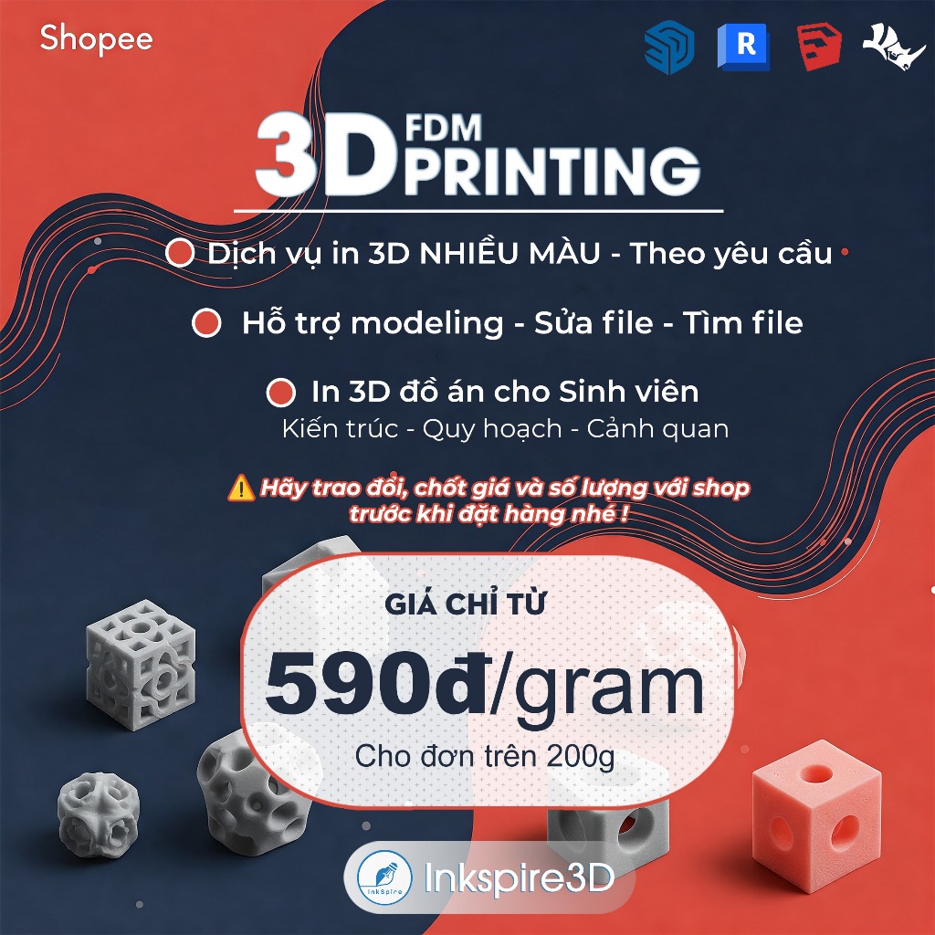 [Inkspire3D] Dịch Vụ In 3D NHIỀU MÀU Giá Rẻ HSSV Theo Yêu Cầu Chỉ Từ 590đ/gam - Gửi File 3D Để Báo Giá