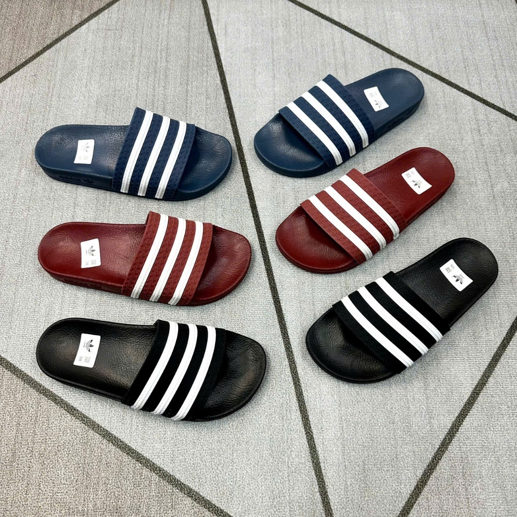 Dép Quai Ngang Nam Nữ Họa Tiết Kẻ Sọc Cao Cấp - Chất Liệu Quai Cao, Đế Pu Chống Trơn Trượt