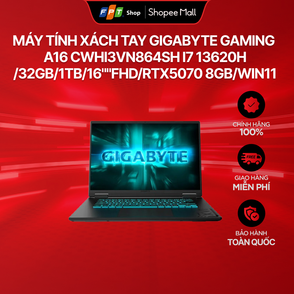 [Chỉ GH tận nơi] Máy tính xách tay Gigabyte Gaming A16 CWHI3VN864SH i7 13620H/32GB/1TB/16""FHD/RTX50