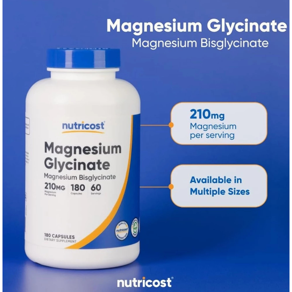 Viên uống bổ sung Magie Nutricost Magnesium Glycinate (180 viên)