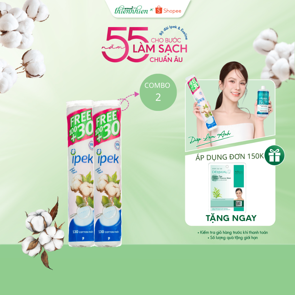 Combo 2 bông tẩy trang Ipek 130 miếng