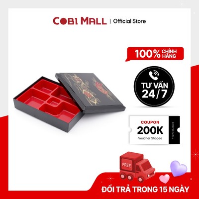 Hộp Bento Nhựa 5 Ngăn ABS 27x21x6cm Nắp Hoa Văn Cá Chép Sang Trọng, Bền Đẹp - Cobi home