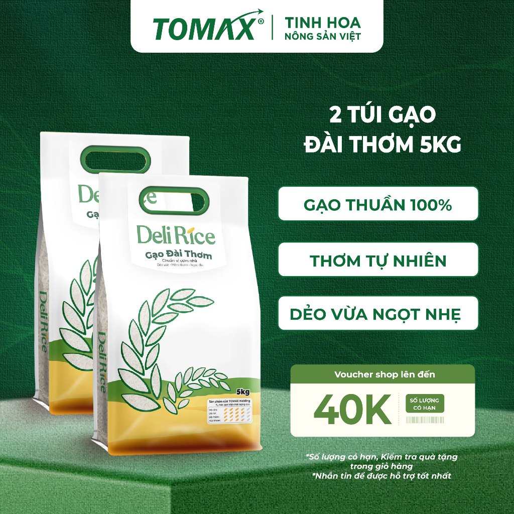 Combo 2 Túi Gạo Đài Thơm Deli Rice 5kg Dẻo Mềm, Thơm Ngon Tự Nhiên – TOMAX