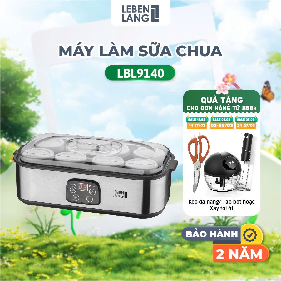 Máy Làm Sữa Chua Lebenlang LBL9140 8 Hũ Thủy Tinh 180ml – Điều Chỉnh Nhiệt Độ & Thời Gian, Công Suất 20W