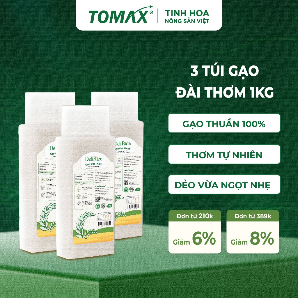Combo 3 Túi Gạo Đài Thơm Deli Rice 1kg Dẻo Mềm, Thơm Ngon Tự Nhiên – TOMAX