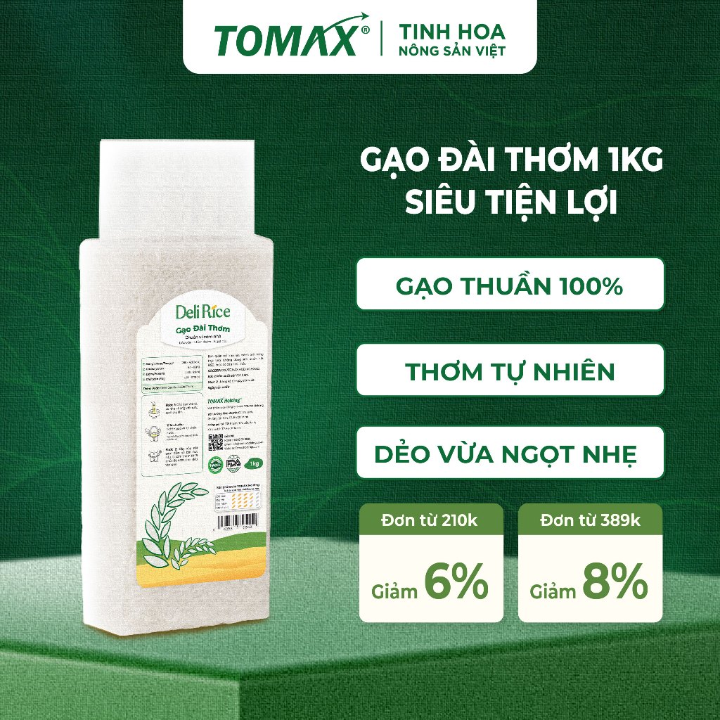 Gạo Đài Thơm Deli Rice 1kg Dẻo Mềm, Thơm Ngon Tự Nhiên – TOMAX