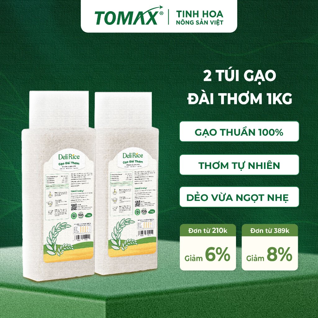 Combo 2 Túi Gạo Đài Thơm Deli Rice 1kg Dẻo Mềm, Thơm Ngon Tự Nhiên – TOMAX