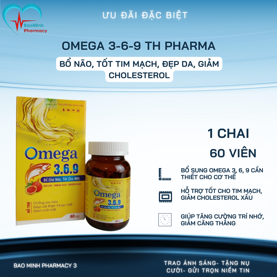 Omega 3-6-9 TH Pharma (Chai 60 Viên) – Bổ Não, Tốt Tim Mạch, Đẹp Da, Giảm Cholesterol