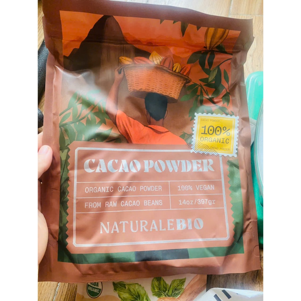 Bột cacao hữu cơ NaturaleBio 14oz. Không đường Cacao Powder Organic