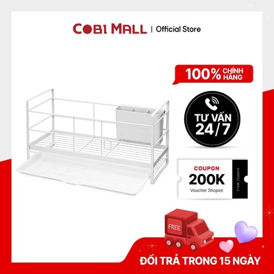 Kệ úp bát đĩa nhà bếp đa năng kèm khay hứng nước - Trắng - Cobihome