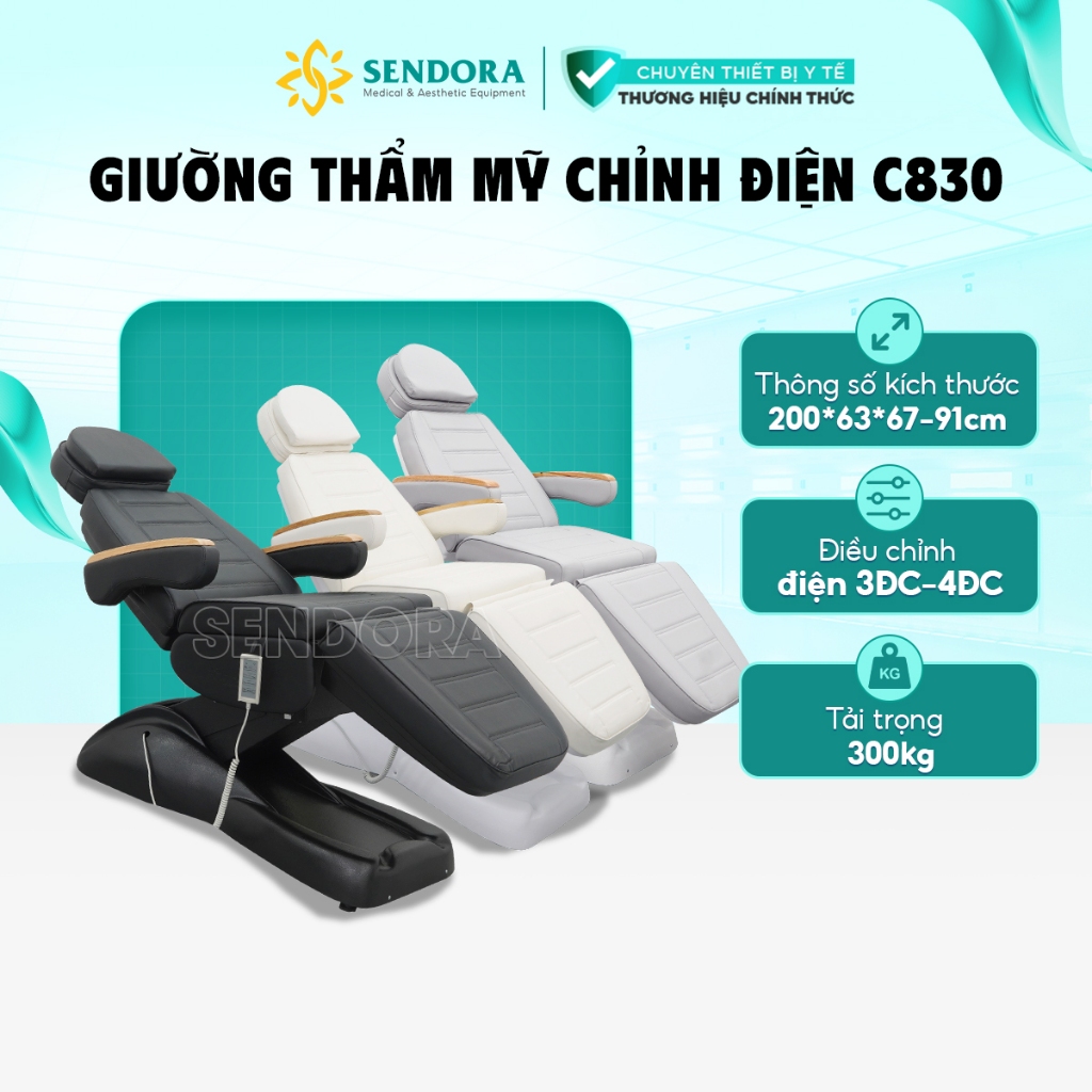 Giường phun xăm thẩm mỹ chỉnh điện 4 động cơ chuyên dùng cho tiêm filler, tiểu phẫu C830
