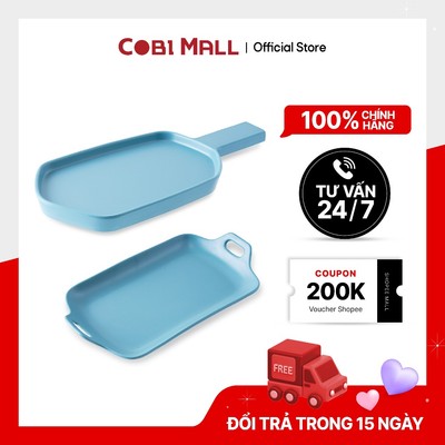 Dĩa xanh có tay cầm 31.4cm, chất liệu nhựa melamine cao cấp - Cobi Home