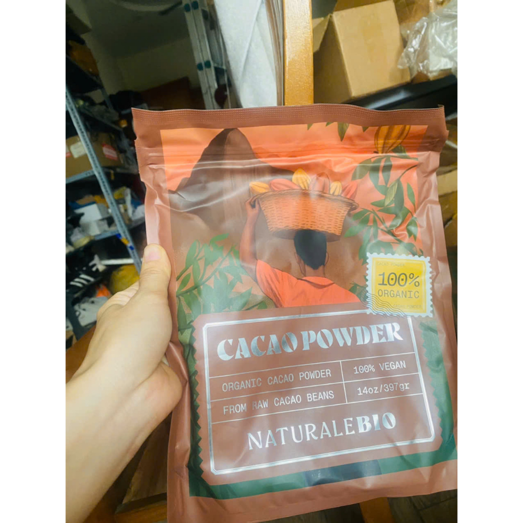 Bột cacao nguyên chất từ ​​hạt cacao thô NaturaleBio Cacao Powder Organic 14oz