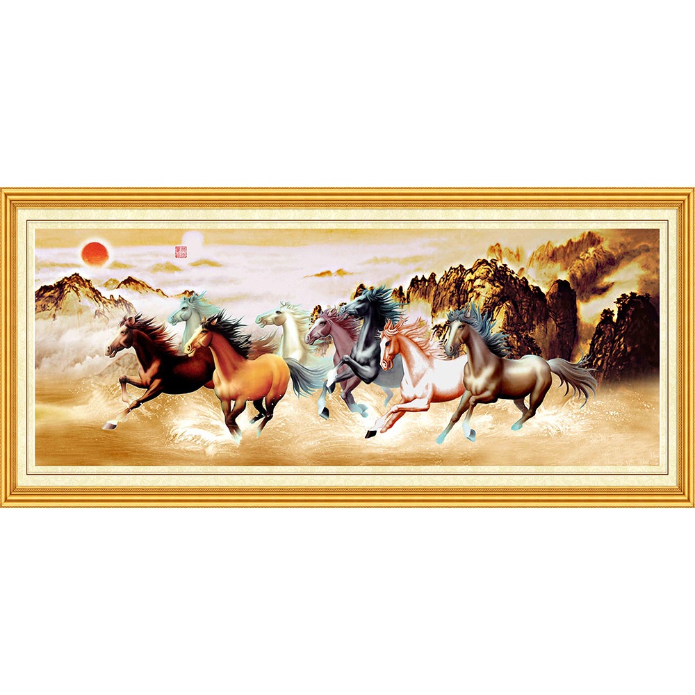 Tranh mã đáo thành công, tranh DECAL dán tường phủ kim sa cao cấp, tranh treo phòng khách KT120 x 80