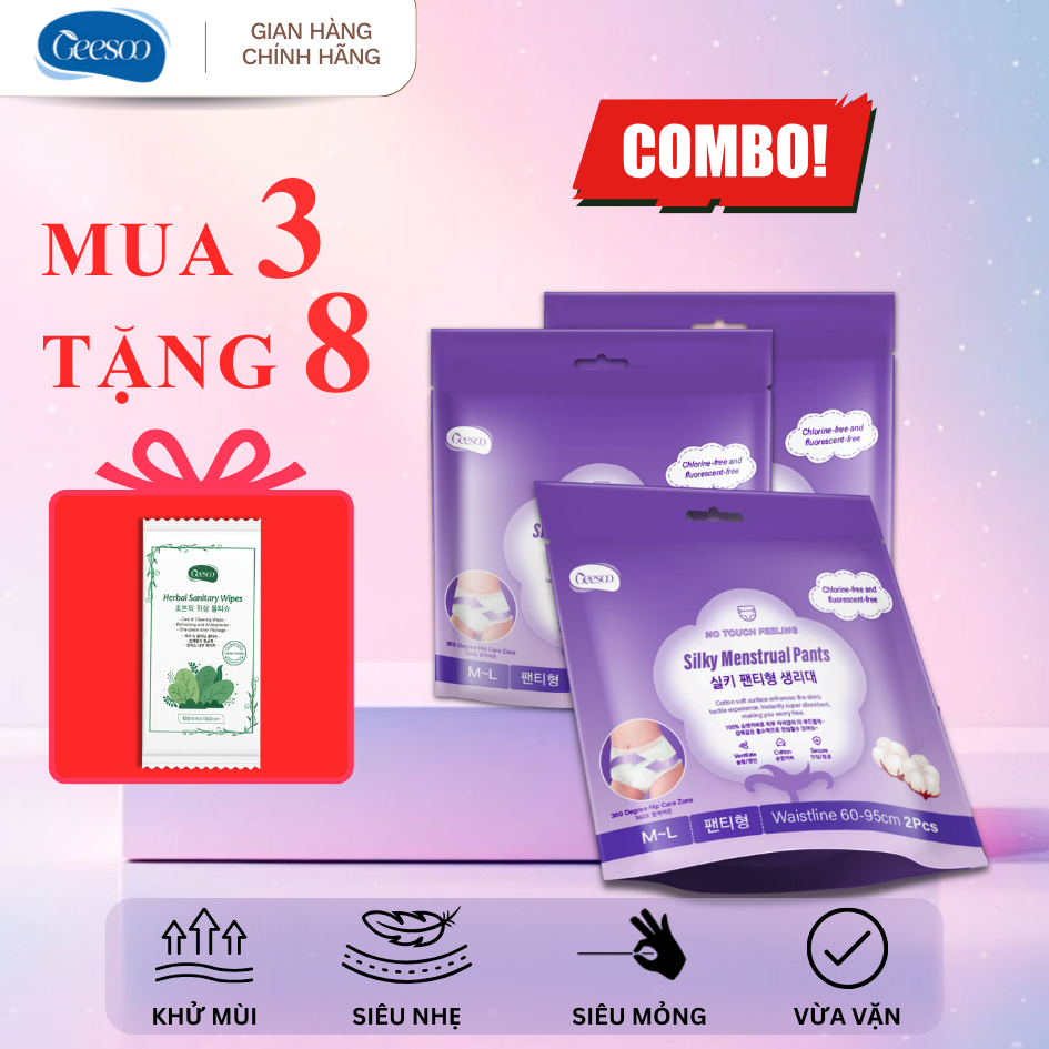 [Combo 2/3/5 Gói] Băng Vệ Sinh Dạng Quần Geesoo Freesize (2 Miếng/Gói) – Siêu Thấm, Chống Tràn 360