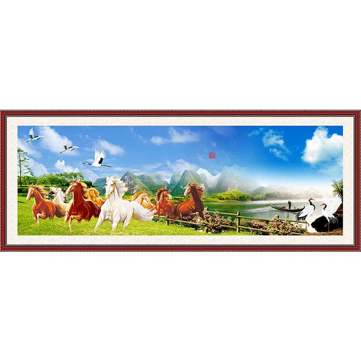 Tranh mã đáo thành công, tranh DECAL dán tường phủ kim sa cao cấp, tranh treo phòng khách KT120 x 80