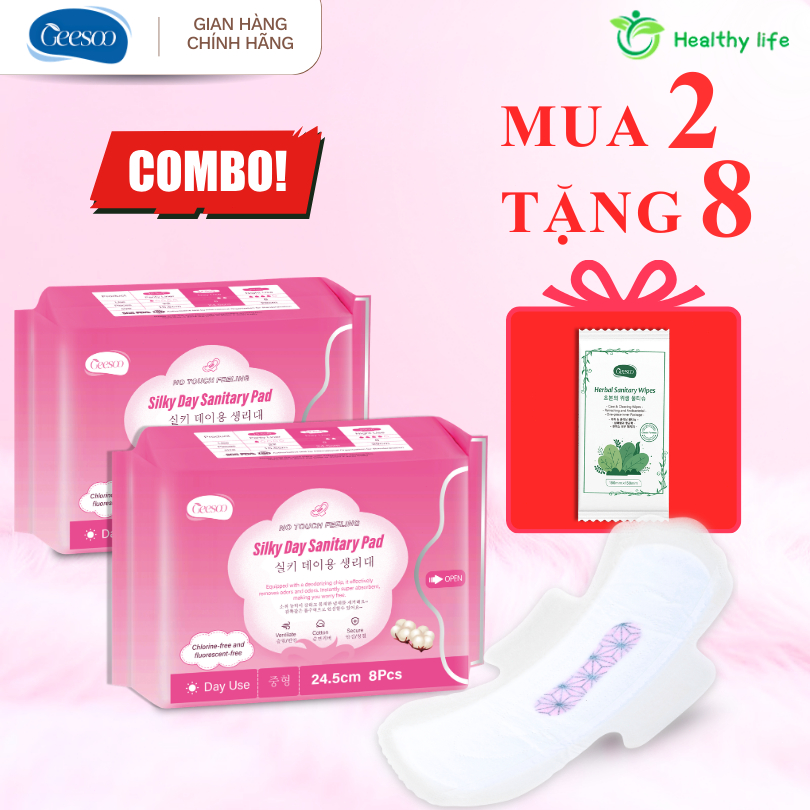 GEESOO Băng Vệ Sinh Ban Ngày Cotton Cao Cấp 24.5cm – Có cánh, Mỏng Nhẹ, Thấm Nhanh, Dịu Da Nhạy Cảm