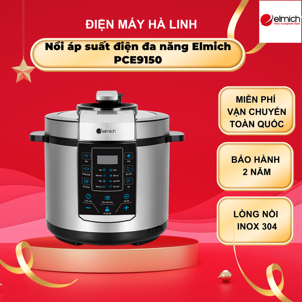 Nồi áp suất điện đa năng Elmich PCE9150, Công suất 1000W, Lòng nồi inox 304, Dung tích 6L, BH 2 năm