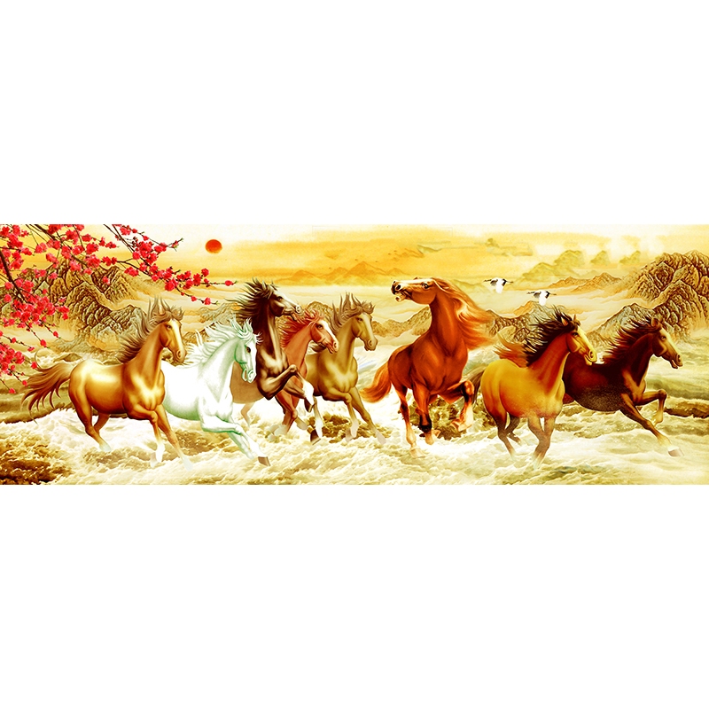 Tranh mã đáo thành công, tranh DECAL dán tường phủ kim sa cao cấp, tranh treo phòng khách KT120 x 80