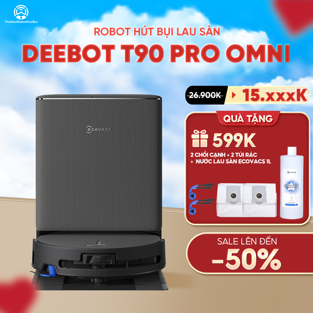 Robot hút bụi thông minh Ecovacs T90 PRO OMNI - Lực hút 30.000 Pa - Bảo Hành Chính Hãng 24 Tháng